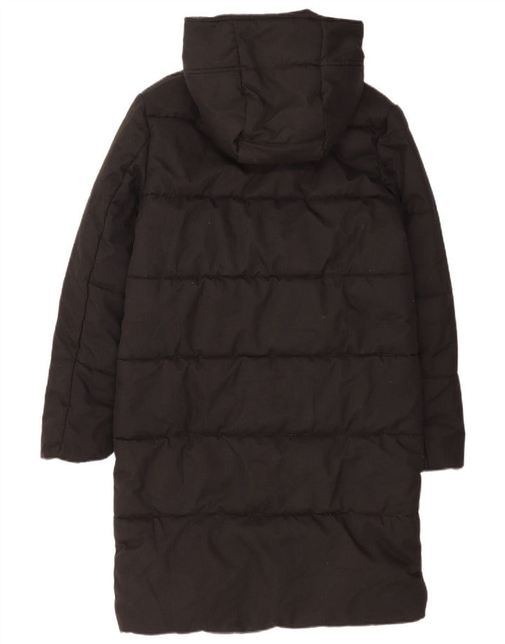 Casaco acolchoado com capuz feminino UK 8 pequeno poliéster preto pequeno da roupa da tripulação