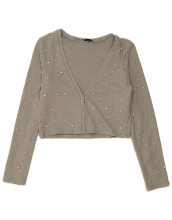 Zara Womens Crop Cardigan Top UK 14 Grande Cinza Poliéster