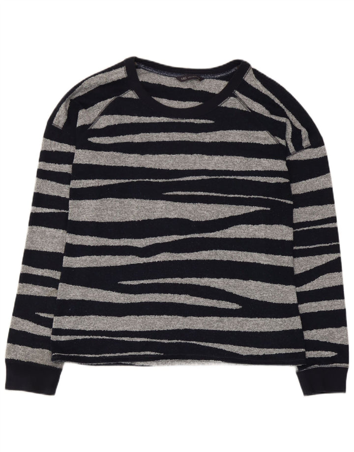Top feminino Marks & Spencer manga comprida UK 12 listrado azul marinho médio