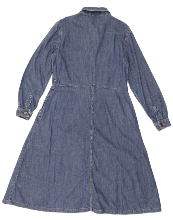 Vestido jeans feminino de manga comprida Marks & Spencer Reino Unido 12 algodão azul médio