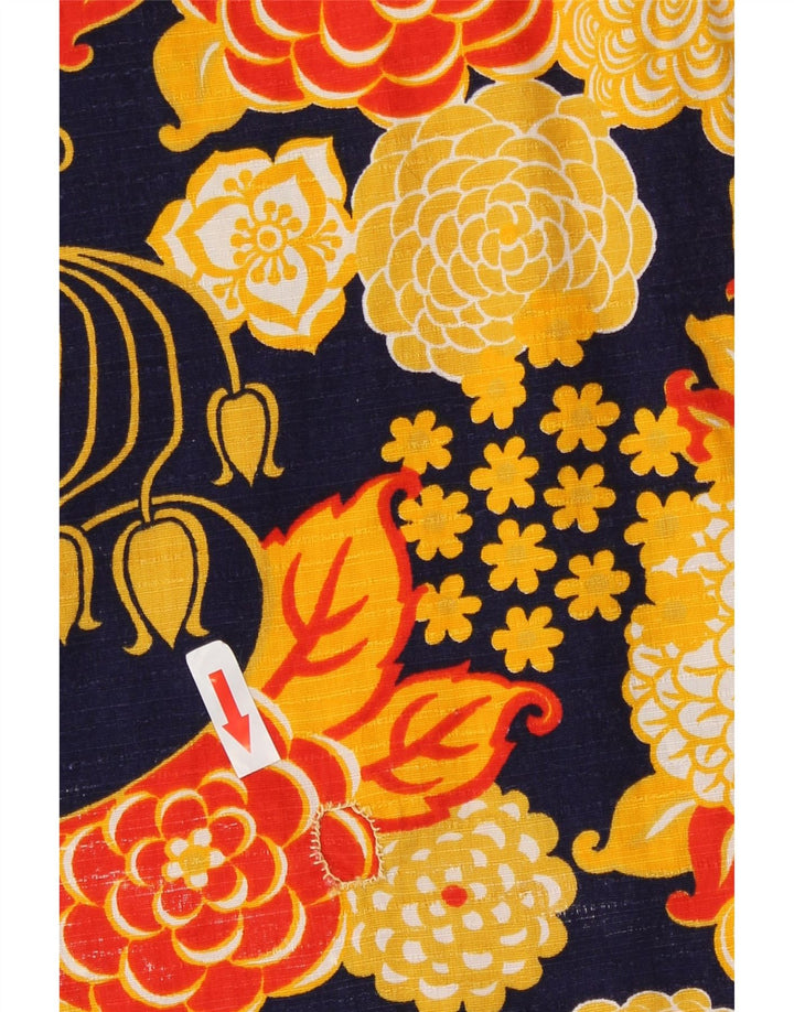 Mini saia envoltória feminina vintage W30 médio floral amarelo retrô