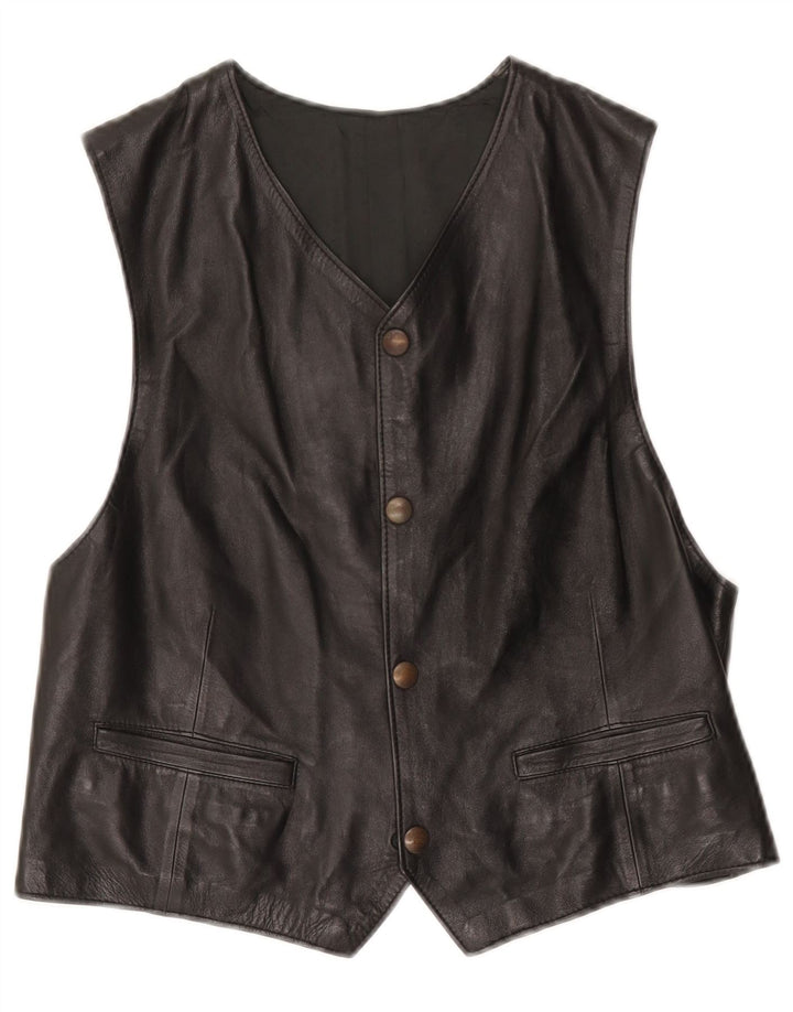 Colete de couro masculino vintage pequeno preto