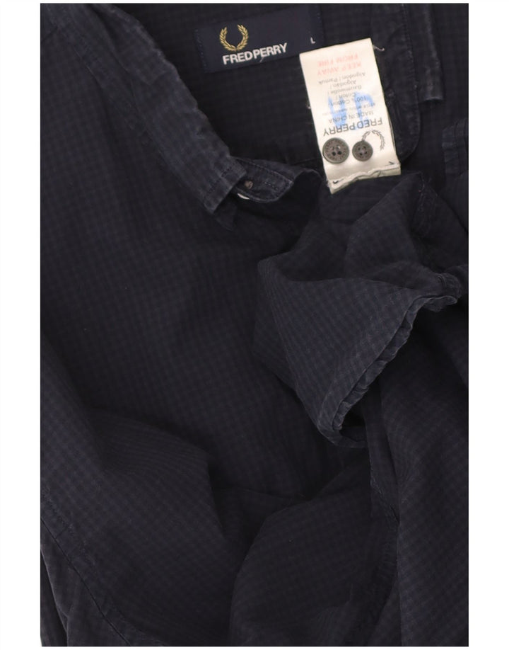 Camisa masculina FRED PERRY grande algodão guingão azul marinho