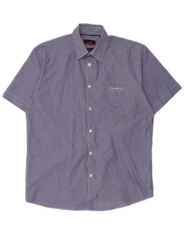 Camisa masculina Pierre Cardin de manga curta com ajuste regular listrado azul médio