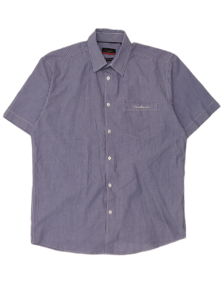 Camisa masculina Pierre Cardin de manga curta com ajuste regular listrado azul médio