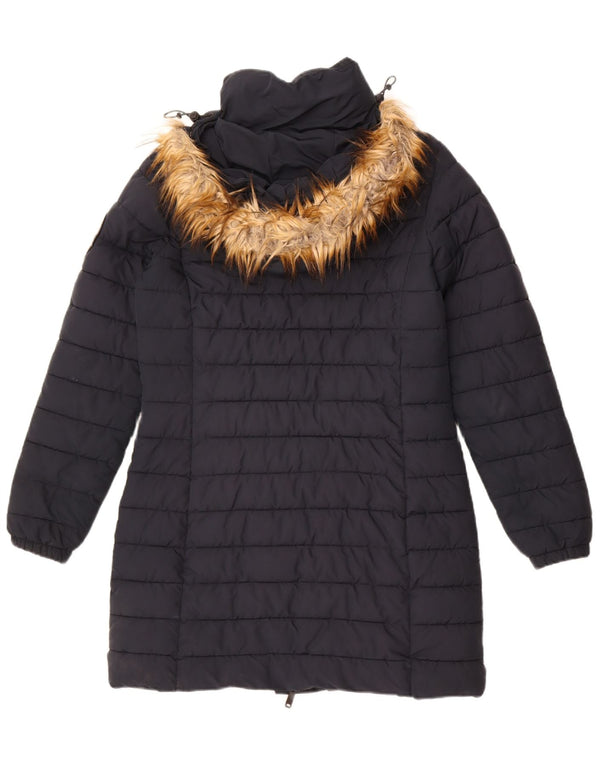 Casaco acolchoado com capuz feminino Superdry UK 10 pequeno azul marinho nylon