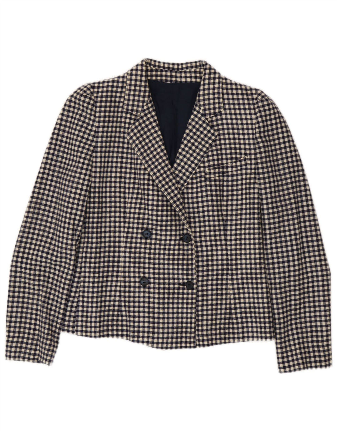 Jaqueta blazer feminina vintage com peito duplo IT 42 médio azul marinho guingão
