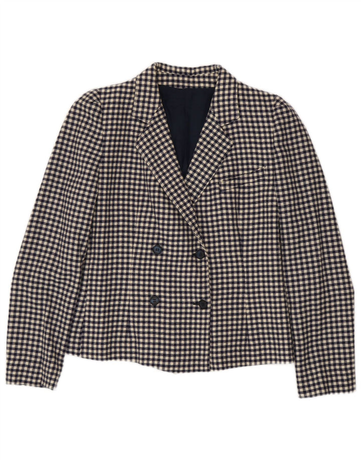 Jaqueta blazer feminina vintage com peito duplo IT 42 médio azul marinho guingão