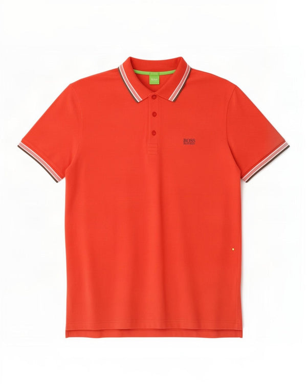 Camisa polo masculina de ajuste moderno Hugo Boss 2XL algodão listrado vermelho