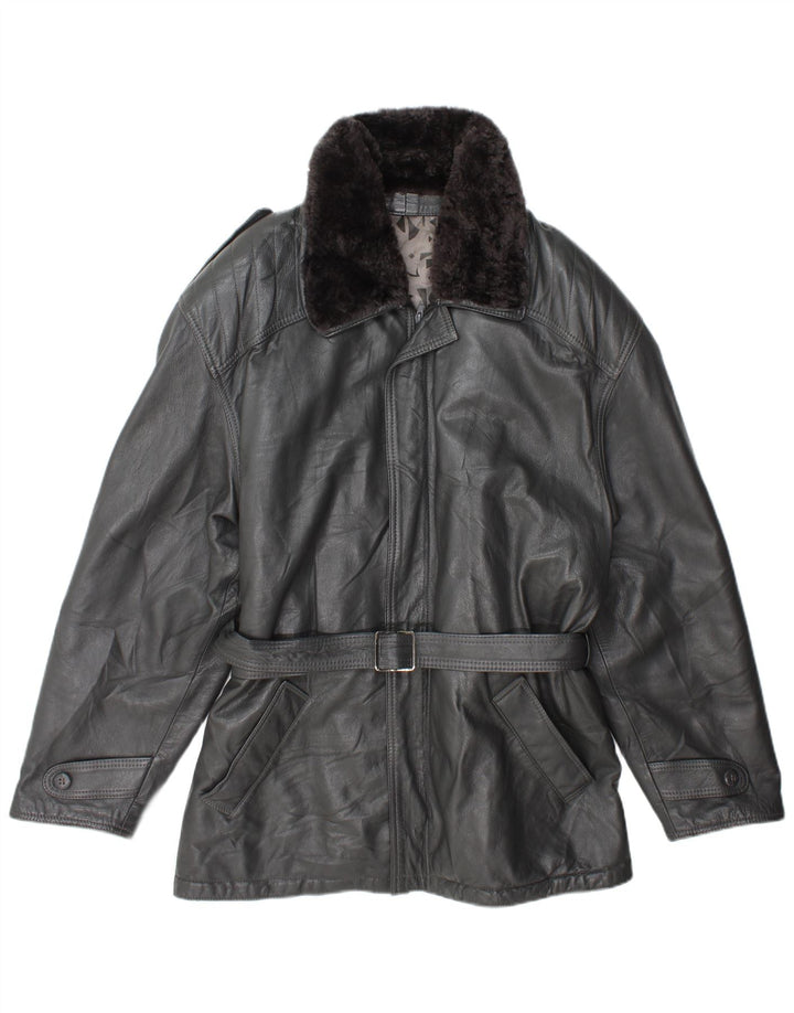 Jaqueta de couro militar masculina vintage IT 54 2XL cinza