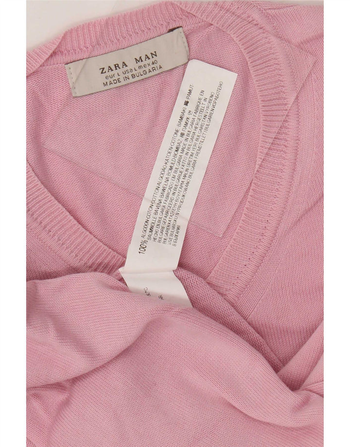 Suéter masculino Zara com decote em V grande algodão rosa