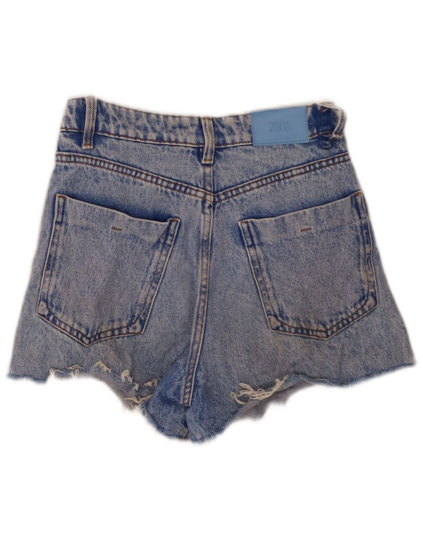 Shorts jeans feminino Zara com perna larga e cintura alta EU 32 2XS W22 azul algodão