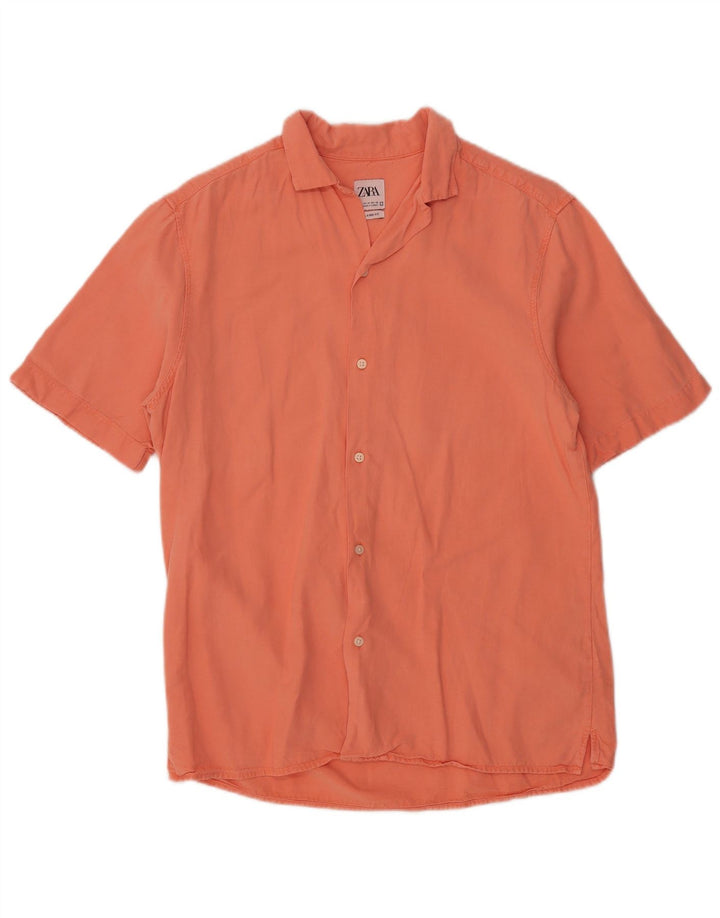 Camisa masculina ZARA de manga curta e ajuste relaxado médio laranja Lyocell