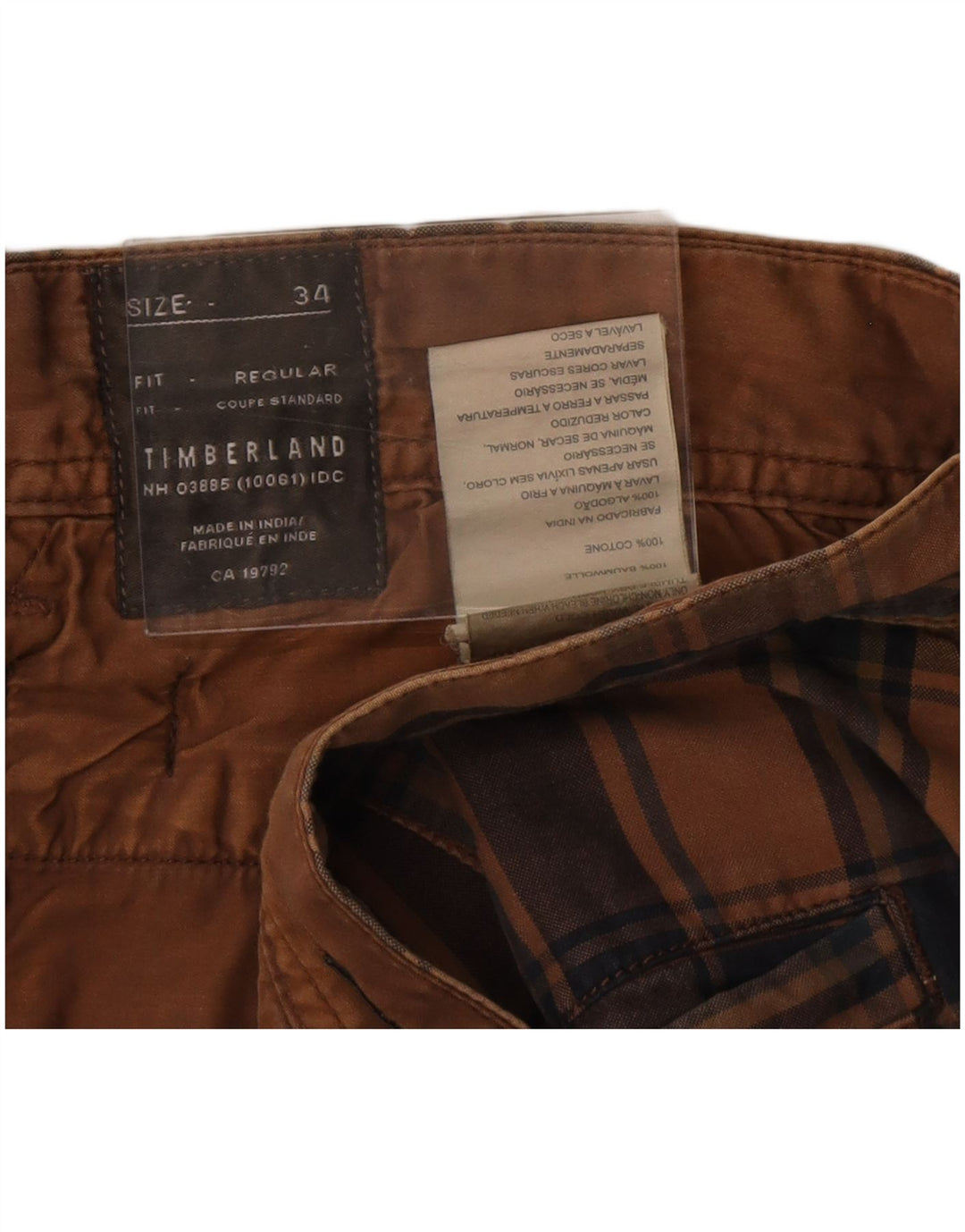 Timberland Mens Chino Shorts W34 Grande Algodão Xadrez Marrom