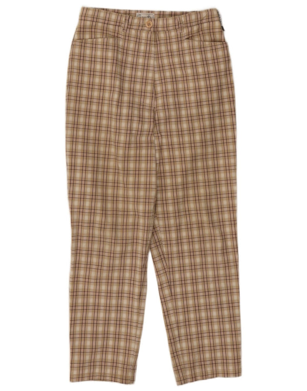 Calça feminina casual de cintura alta Bonita UE 38 médio W26 L25 xadrez bege