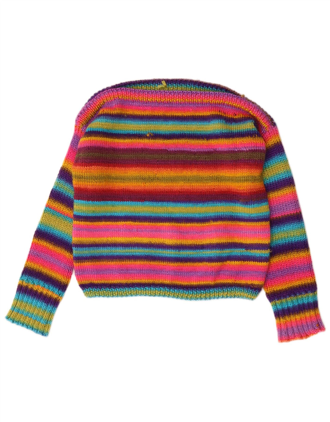 Suéter feminino VINTAGE com gola canoa UK 12 listrado médio multicolorido