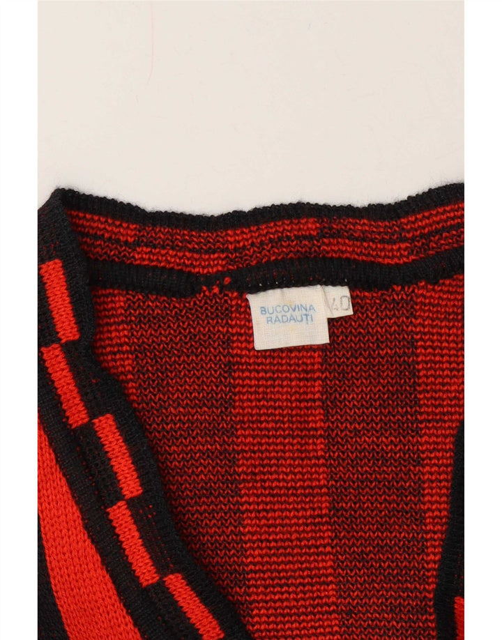 Suéter Cardigan Feminino Vintage UE 40 Médio Vermelho Geométrico