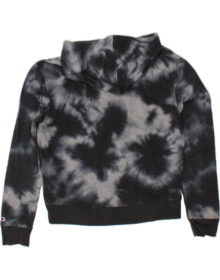 CHAMPION Womens Hoodie Jumper UK 14 Medium Black Tie Dye Cotton Vintage Champion and Second-Hand Champion from Messina Hembry 