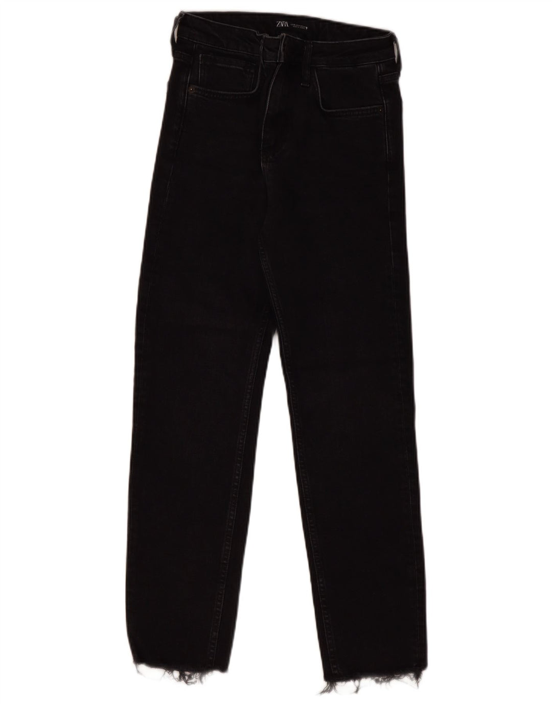 ZARA Calça jeans reta feminina de cintura alta EU 36 XS W26 L27 preta