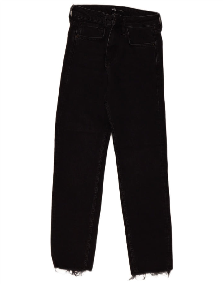 ZARA Calça jeans reta feminina de cintura alta EU 36 XS W26 L27 preta