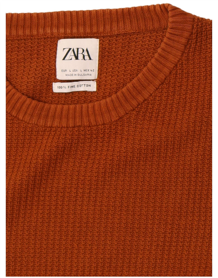 Zara Suéter masculino com gola redonda, grande algodão marrom