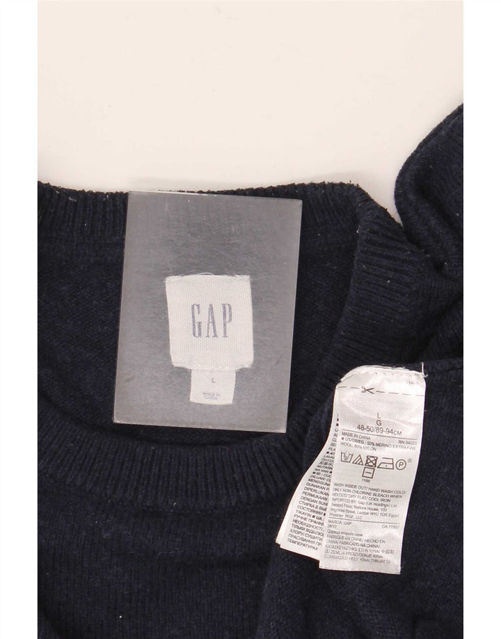 Suéter masculino Gap com gola redonda, grande lã Merino azul marinho