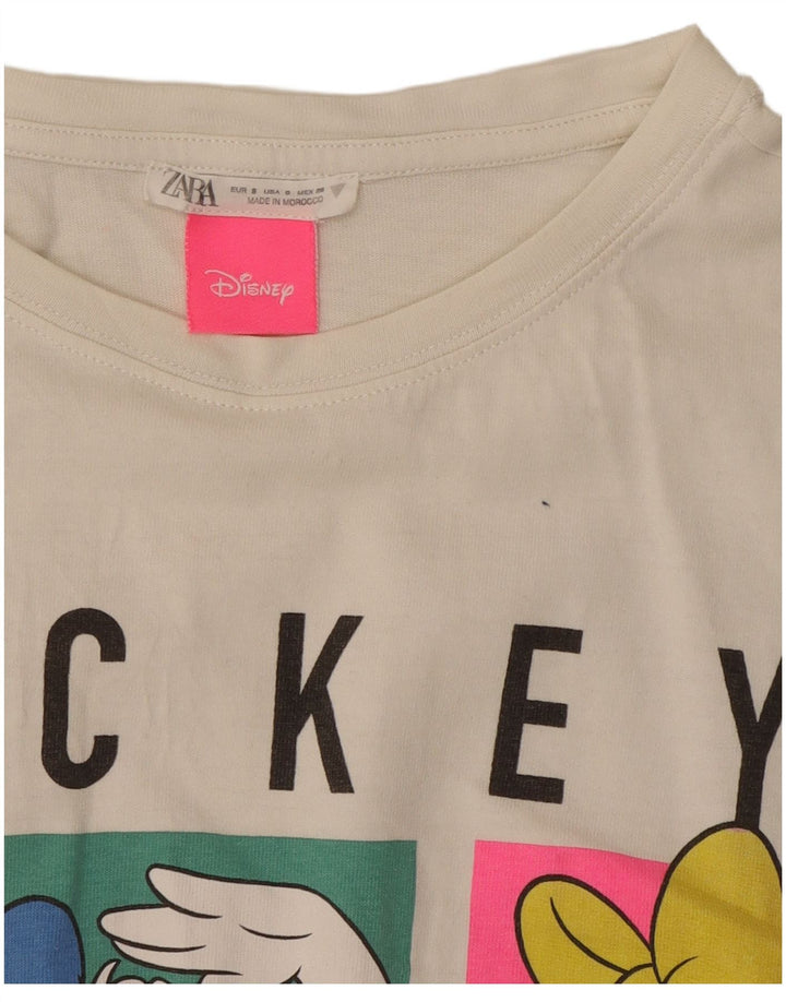 Camiseta feminina Zara com estampa do Mickey Mouse Reino Unido 10 algodão branco pequeno