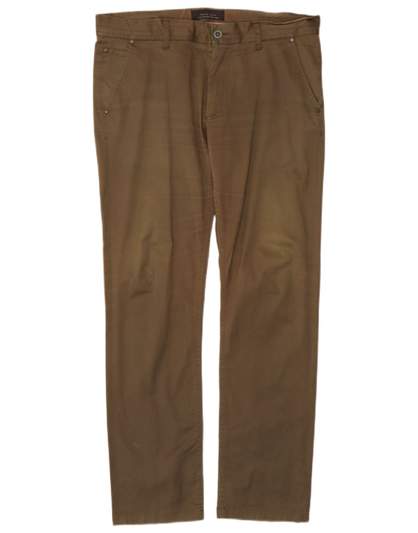 Zara Mens Slim Chino Calças EU 44 Grande W34 L31 Algodão Cáqui