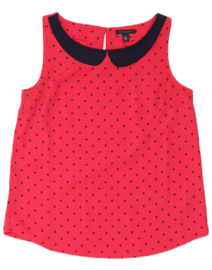Blusa feminina sem mangas Tommy Hilfiger Reino Unido 14 médio vermelho manchado