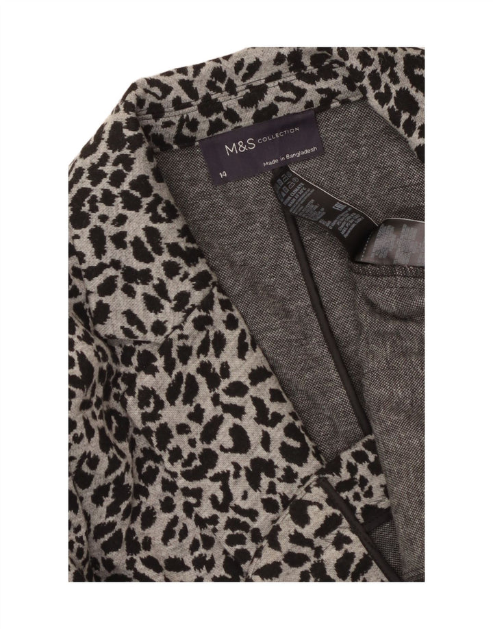 Jaqueta blazer aberta feminina da Marks & Spencer Reino Unido 14 cinza médio com estampa animal