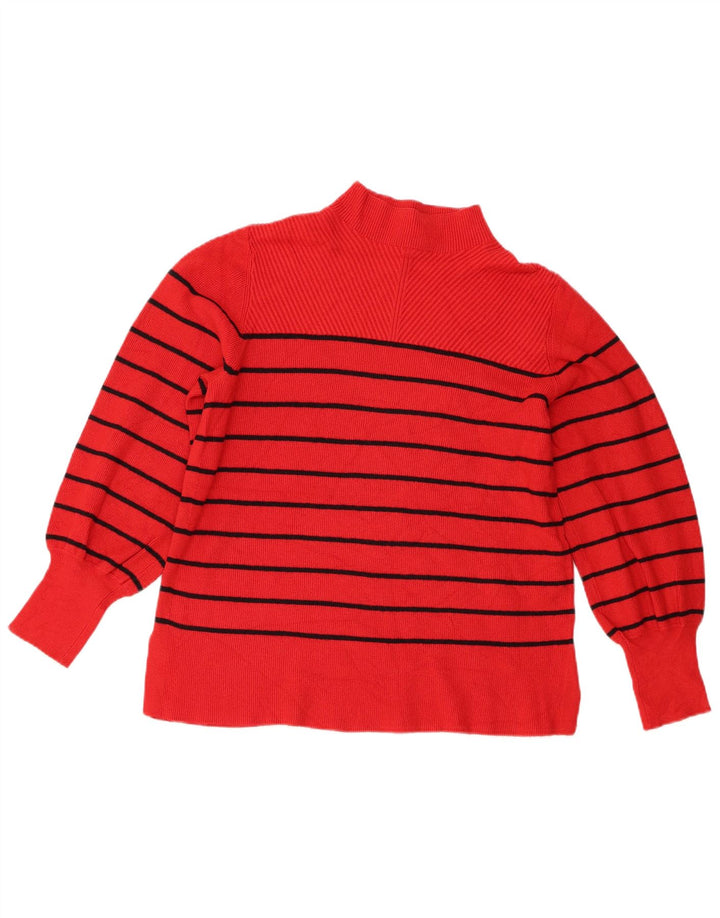 Suéter feminino Marks & Spencer com gola tartaruga Reino Unido 16 listrado vermelho grande