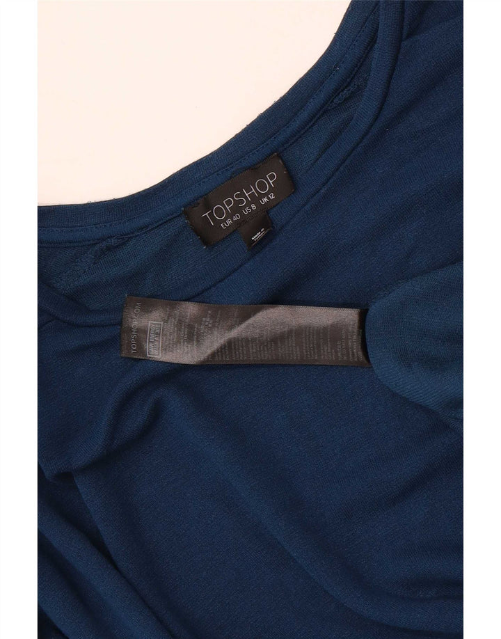 Topshop feminino oversized manga comprida Reino Unido 12 viscose azul médio