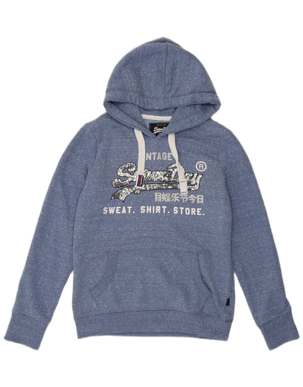 Jumper com capuz gráfico feminino SUPERDRY UK 12 poliéster azul médio