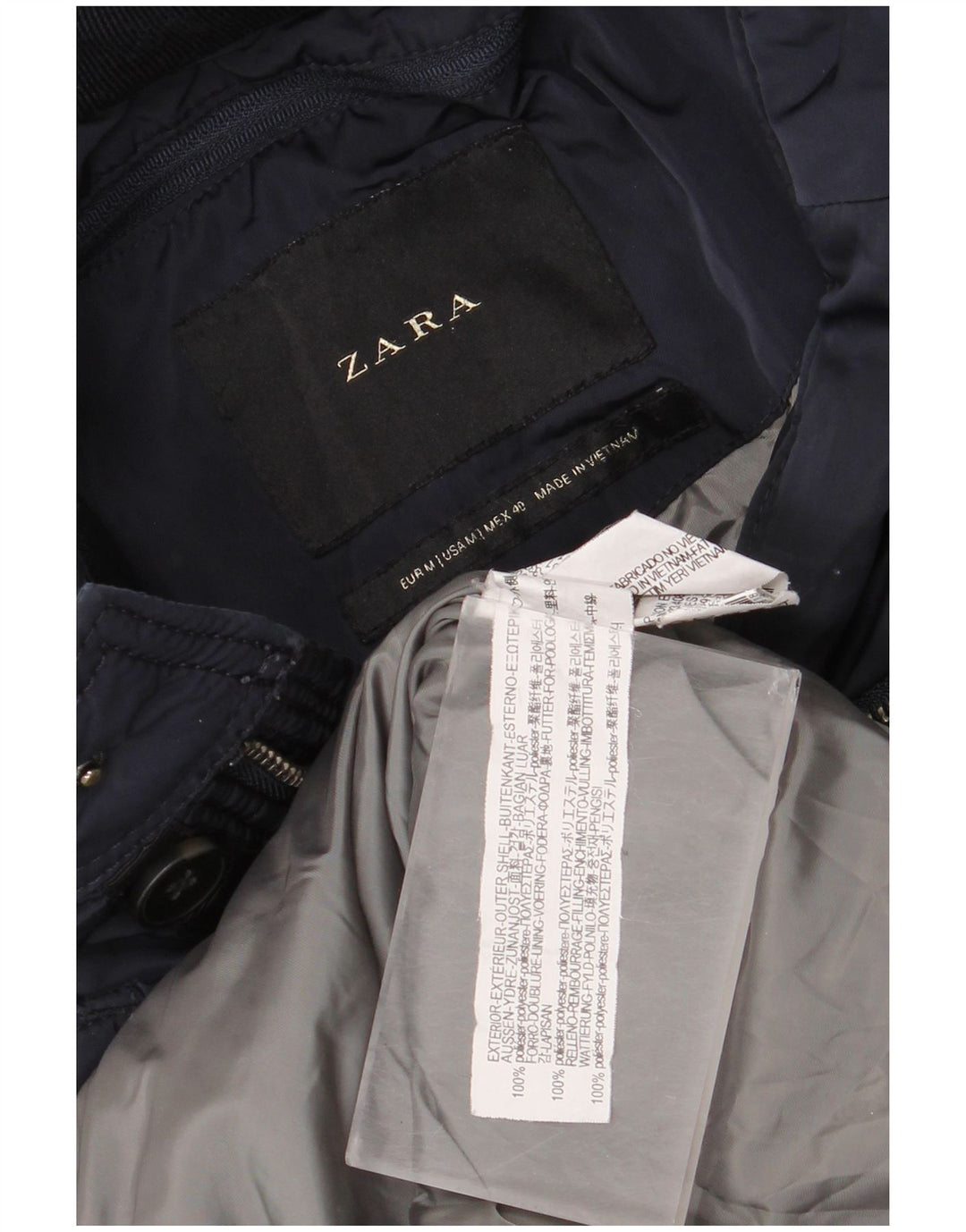 Jaqueta acolchoada masculina Zara UK 38 poliéster azul marinho médio