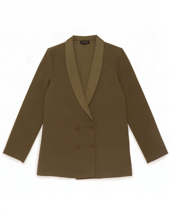 Jaqueta blazer feminina Topshop com peito duplo Reino Unido 6 XS cáqui poliéster