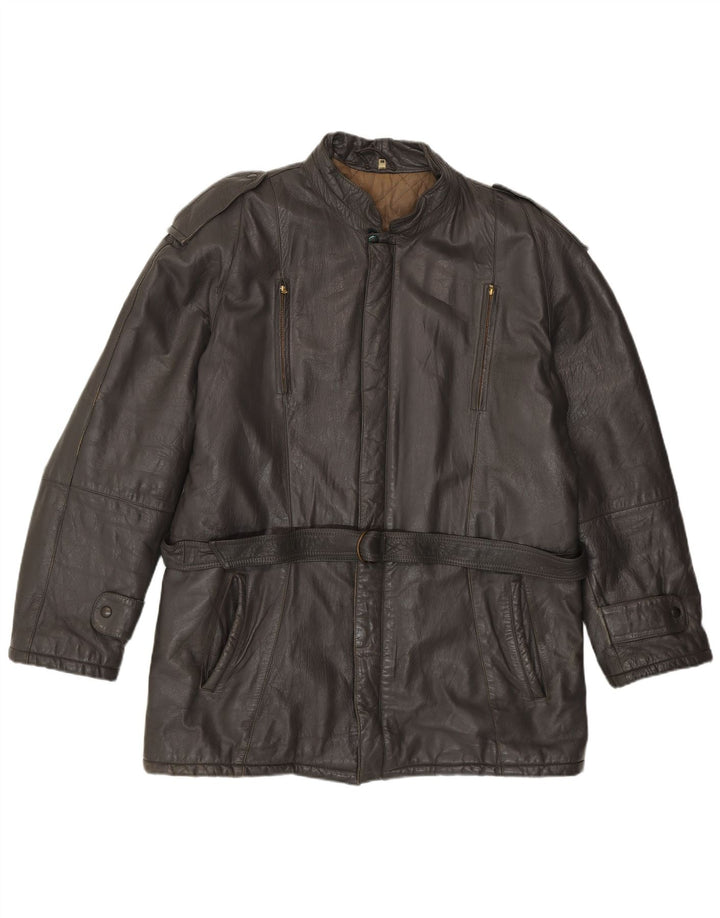 Jaqueta de couro militar masculina vintage IT 50 couro cinza grande