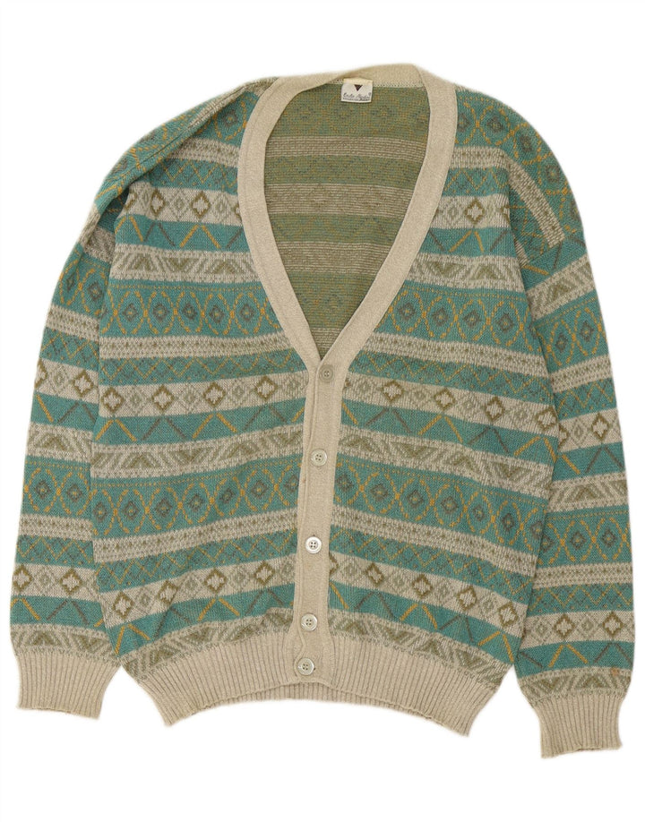 Suéter cardigã masculino VINTAGE verde médio Fair Isle