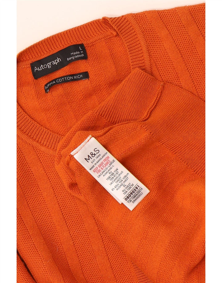 Suéter masculino Marks & Spencer Autograph com gola redonda, grande algodão laranja