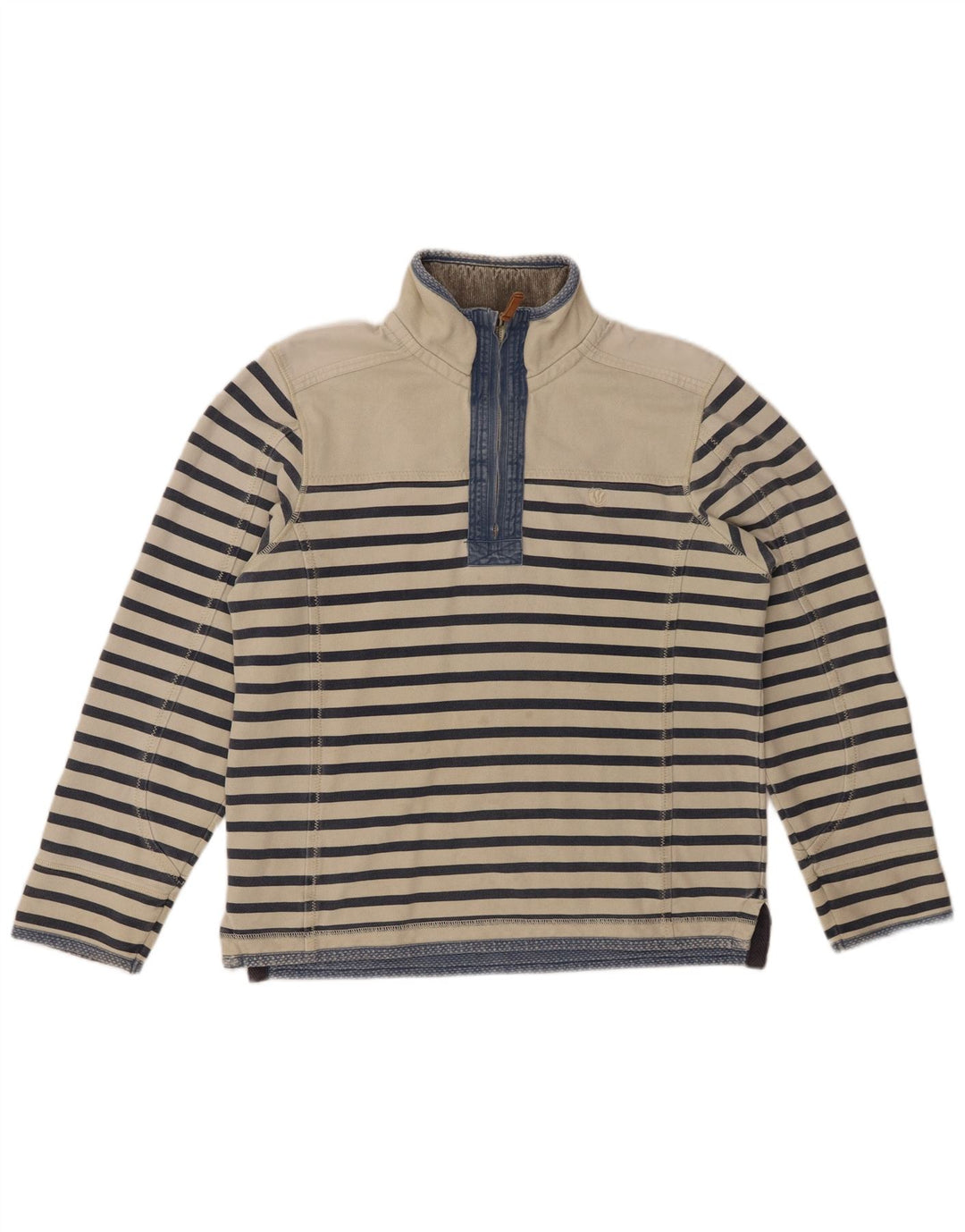 FAT FACE Suéter masculino com zíper e pescoço pequeno algodão listrado branco