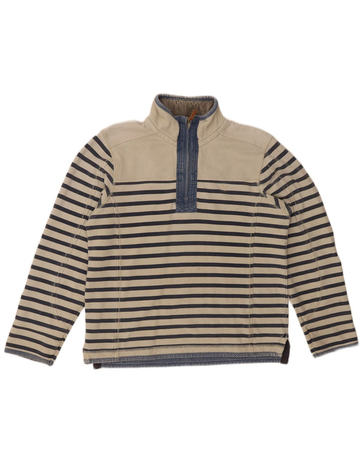 FAT FACE Suéter masculino com zíper e pescoço pequeno algodão listrado branco