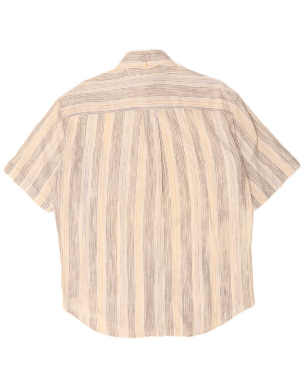 TRUSSARDI JEANS Camisa masculina de manga curta com ajuste solto, pequena listrada bege