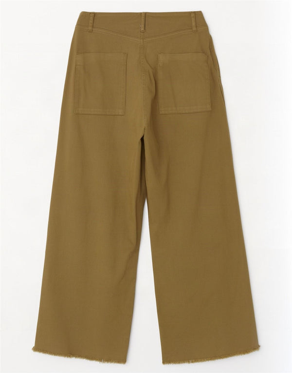 Zara Calça feminina cintura alta com pernas largas EU 38 Pequeno W28 L26 Cáqui