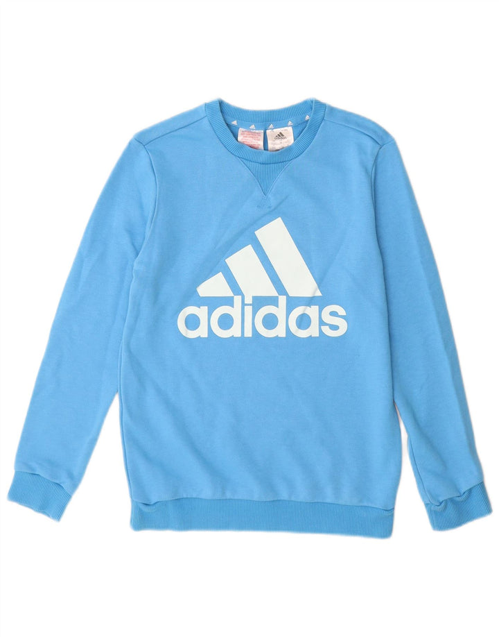Adidas meninos moletom gráfico jumper 11-12 anos azul algodão