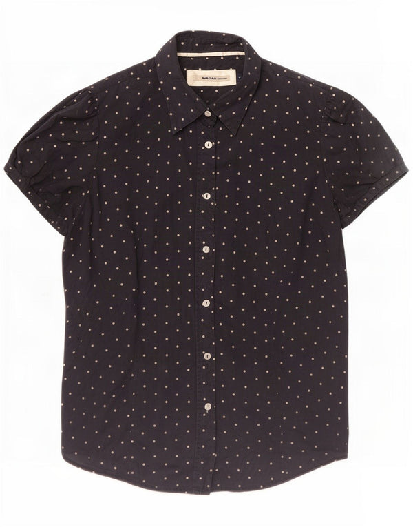 Camisa feminina de manga curta Gas UK 14 grande algodão manchado azul marinho