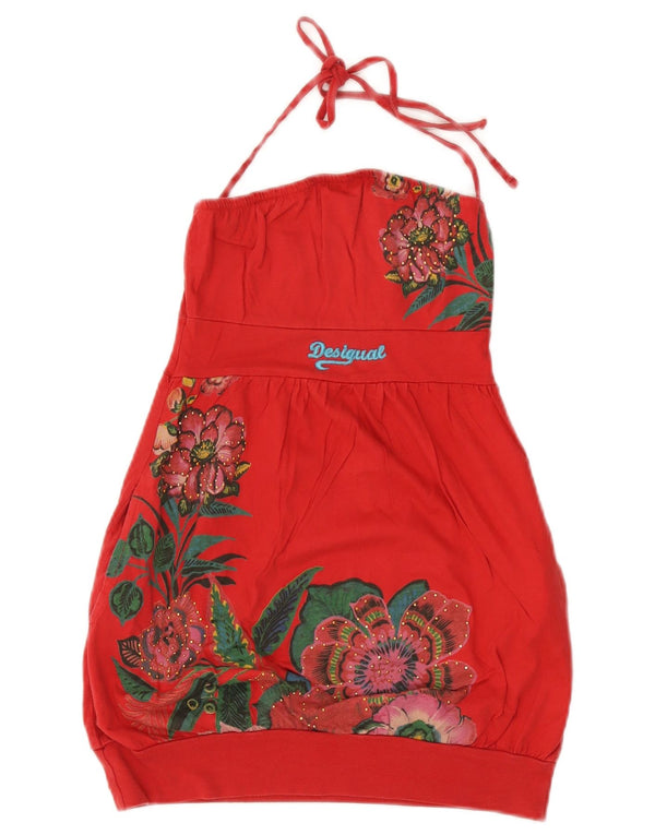 Desigual Womens Graphic Halter Top UK 4 XS Vermelho Floral Algodão