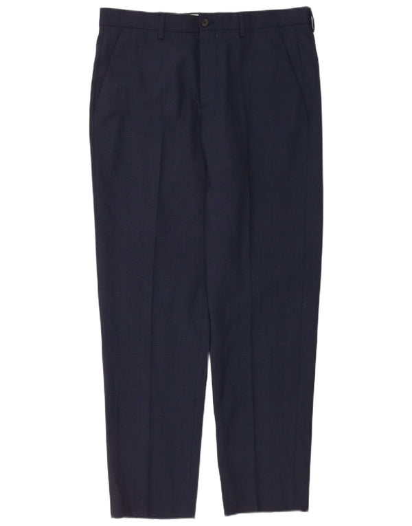 Zara Calça Chino Masculina Reta UE 42 Grande W32 L31 Lã Azul Marinho