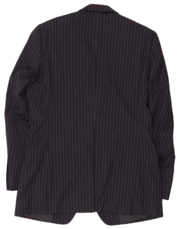 Jaqueta blazer masculina Jaeger com 2 botões Reino Unido 40 grande lã listrada azul marinho