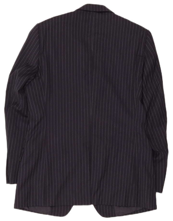 Jaqueta blazer masculina Jaeger com 2 botões Reino Unido 40 grande lã listrada azul marinho