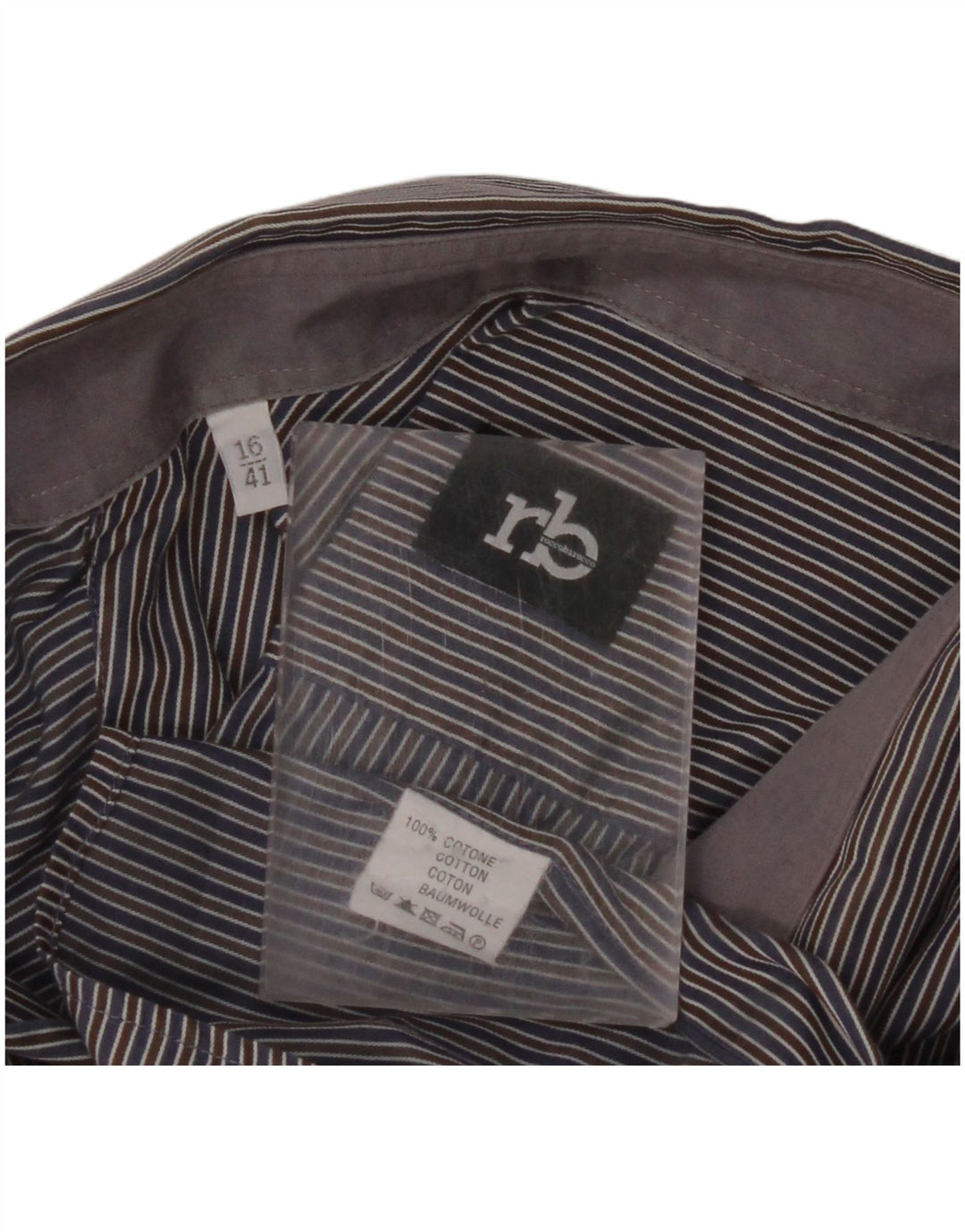 Camisa masculina ROCCOBAROCCO tamanho 16 41 grande algodão listrado azul marinho