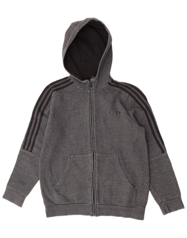 Suéter Adidas Boys Zip com capuz 13-14 anos cinza algodão manchado